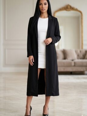 Dynamite🖤Black Longline Midi Open Front Duster/Jacket🖤Side Pockets Sz XS/S